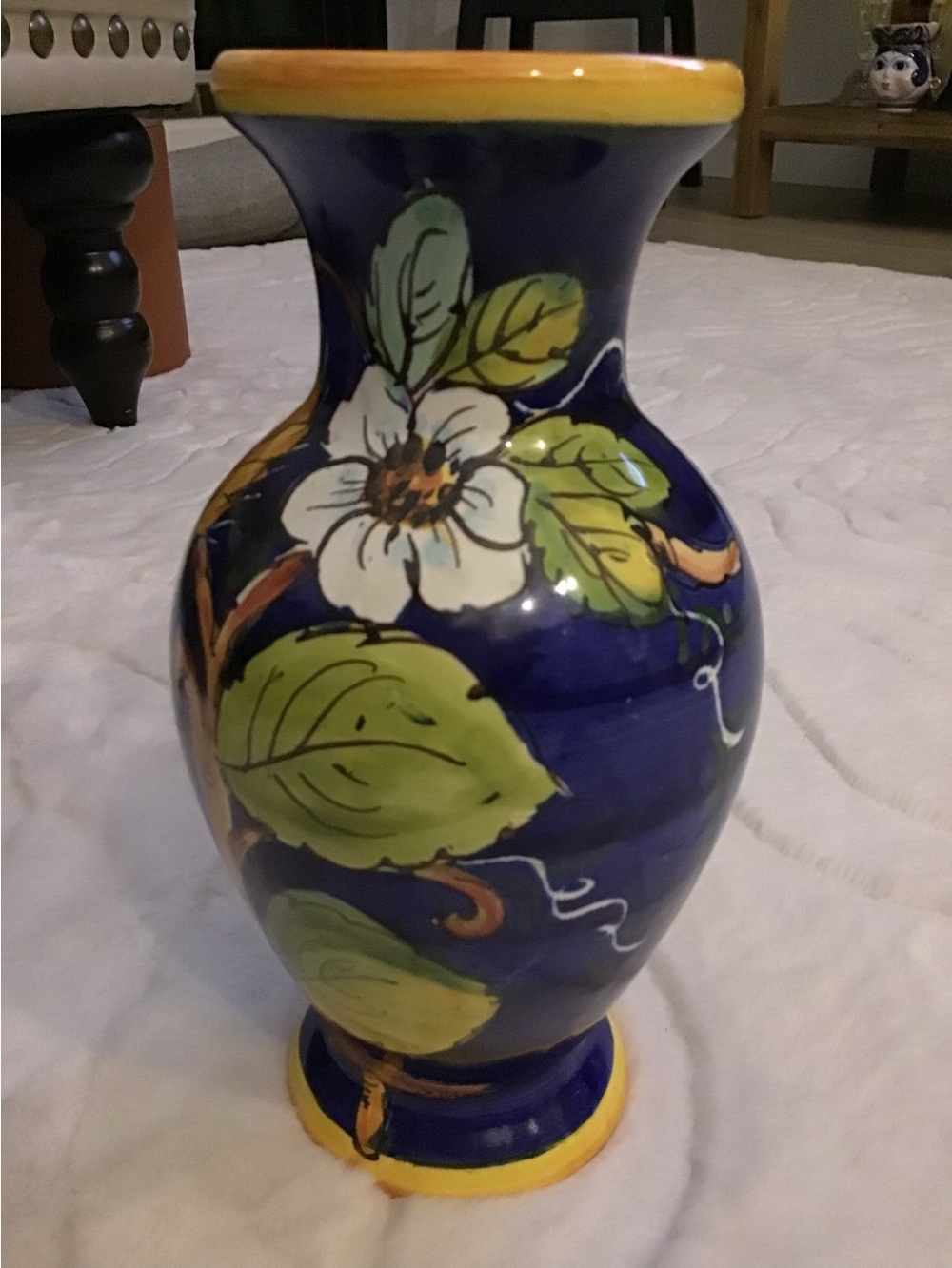 Fravolini Hand-Painted Italian Vase Blues and Yellows